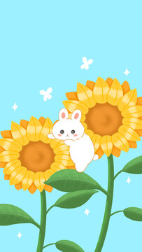 兔子向日葵插画