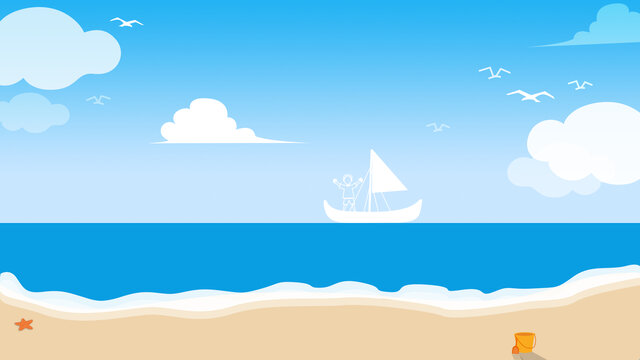 蓝色海滩插画