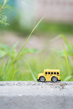 草地里的黄色玩具小汽车