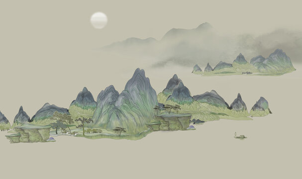 新中式古风山水画