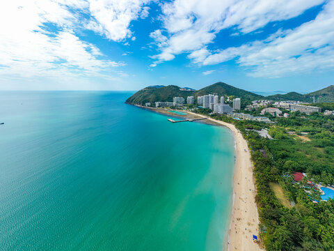 航拍海南三亚大东海旅游区海景