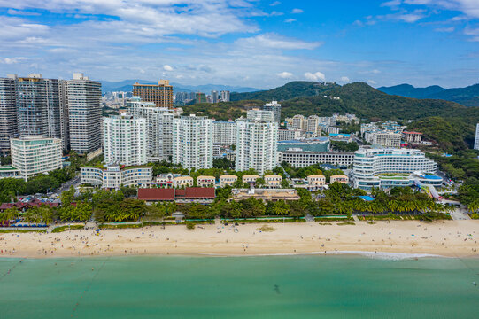 航拍海南三亚大东海旅游区海景