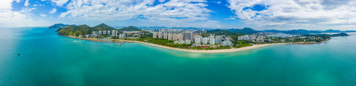 航拍海南三亚大东海旅游区海景