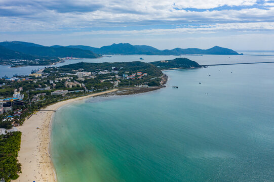 航拍海南三亚大东海旅游区海景