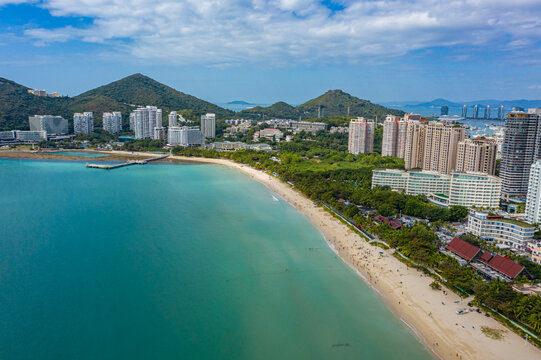 航拍海南三亚大东海旅游区海景