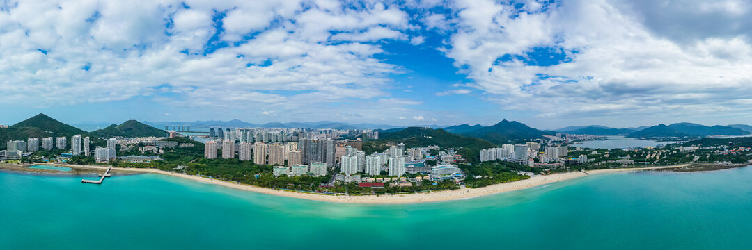 航拍海南三亚大东海旅游区全景