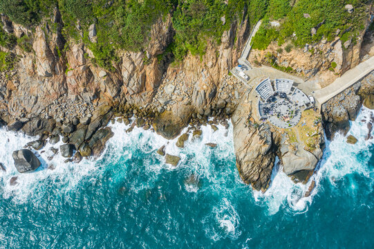 航拍海南陵水分界洲岛海边岩石