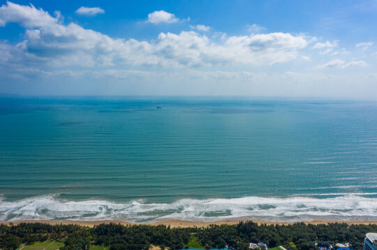 航拍海南三亚海棠湾椰林海滩