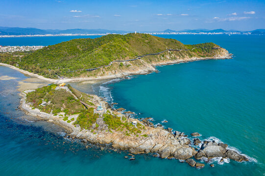 航拍三亚西岛牛王岛岛屿山岭