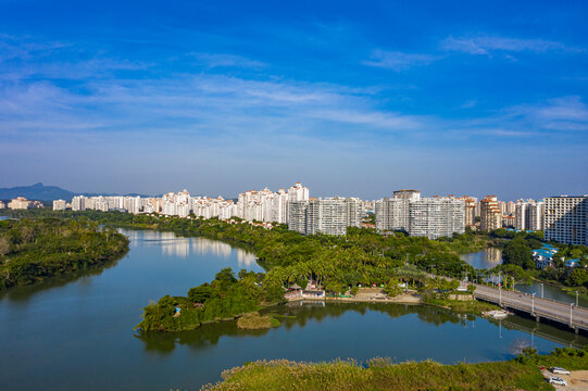 航拍万泉河海南琼海市区段流域