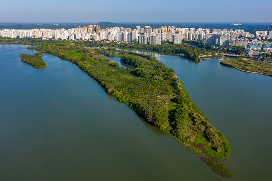 航拍万泉河海南琼海市区段流域