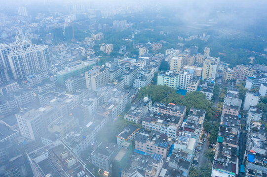 航拍海南文昌高空平流雾景观