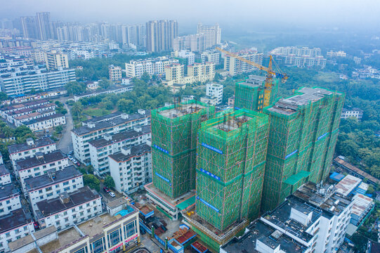 航拍海南文昌在建楼盘工地