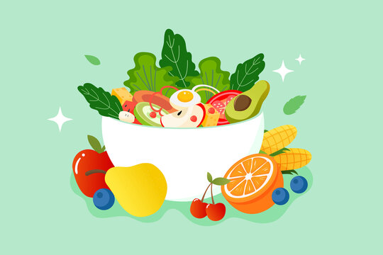 健康美食减肥早餐轻食沙拉插画