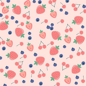 草莓樱桃蓝莓矢量插画