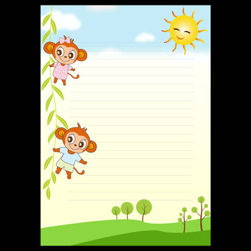 卡通小猴子信纸背景设计