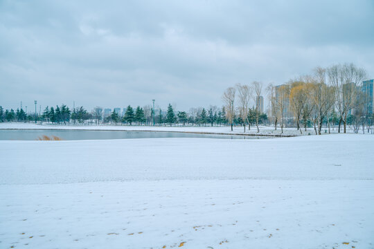 大雪覆盖的高尔夫球场