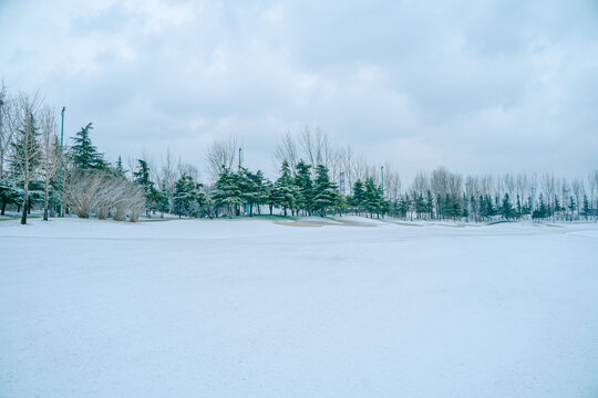 大雪覆盖的高尔夫球场