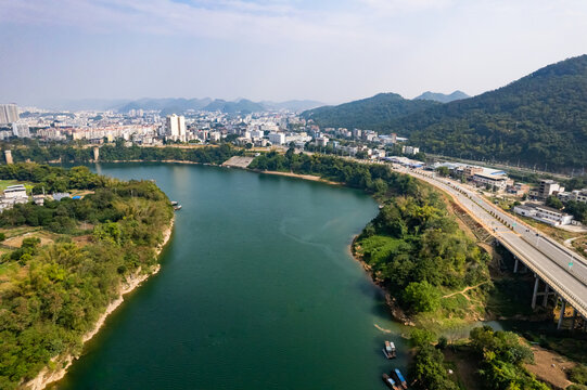 崇左城市建筑左江风光航拍