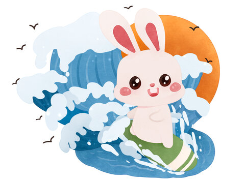 卡通动物冲浪兔子