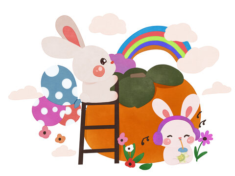 卡通柿子彩虹兔子