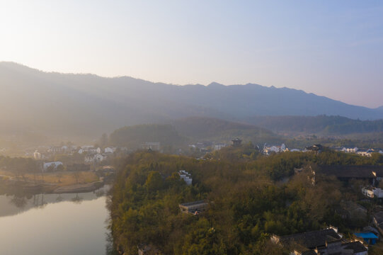 宣城市桃花潭景区晨曦航拍