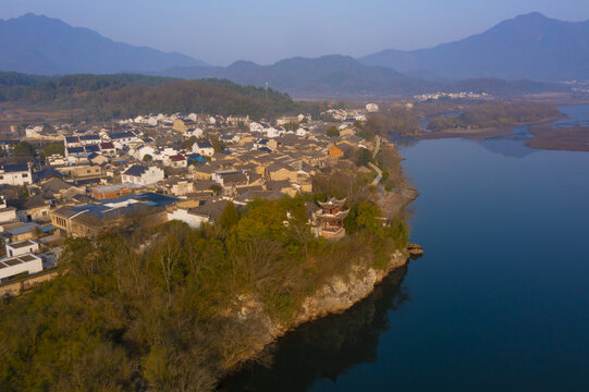 宣城市桃花潭景区晨曦航拍