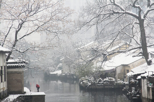 绍兴江南雪景广宁桥