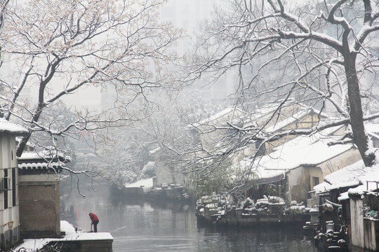 绍兴江南雪景广宁桥