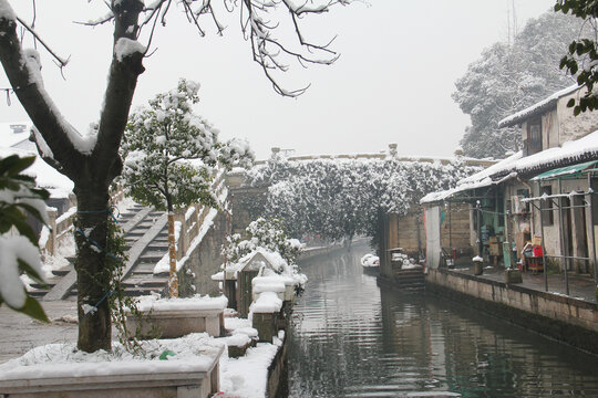 绍兴八字桥雪景