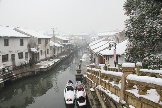 绍兴八字桥雪景