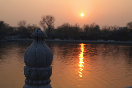 北京后海夕落景色