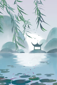 中国风山水插画背景