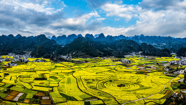 航拍贵州万峰林油菜花开