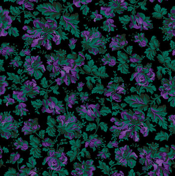 黑底绿叶紫花