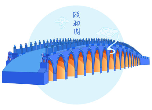 北京地标建筑颐和园17孔桥