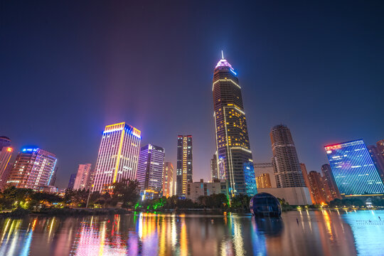 绍兴城市建筑天际线夜景