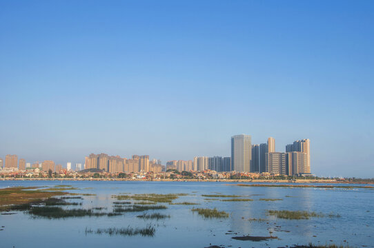 福建泉州海湾城市风光