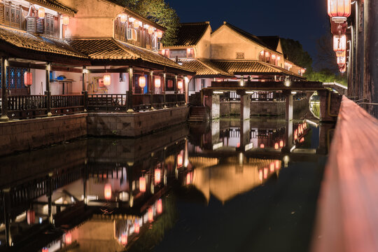 绍兴柯岩风景区鲁镇夜景