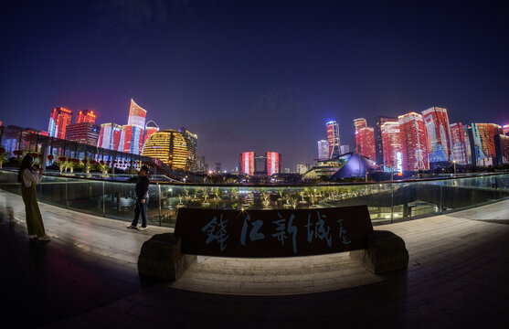 杭州钱江新城CBD城市夜景