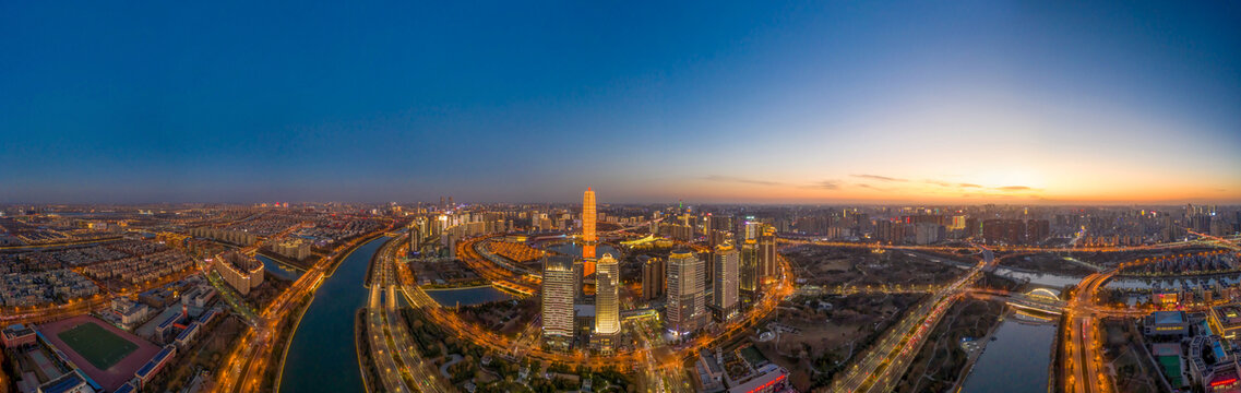 航拍郑州千玺广场夜景全景图片