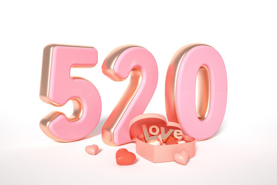 3D渲染的520情人节立体字