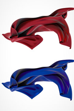 3D渲染飞舞的红蓝丝绸