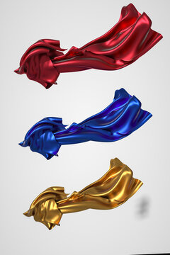 3D渲染的红黄蓝大块丝绸