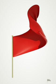 3D渲染向斜上方飘扬的红旗