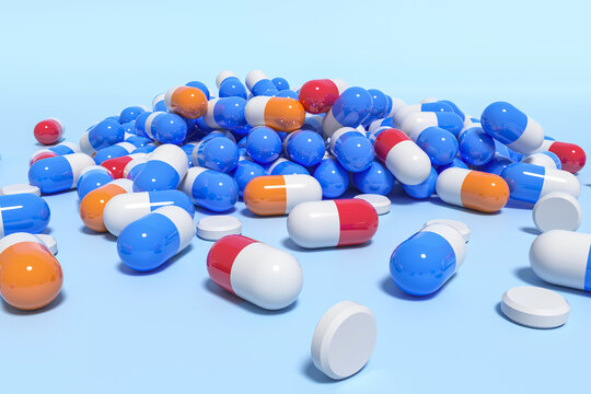 3D渲染成堆的药物