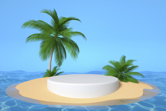 3D渲染的椰树沙滩展台背景
