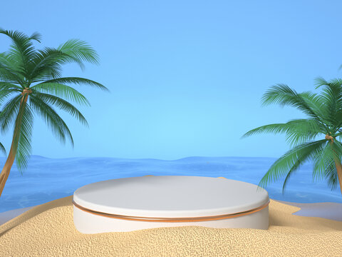 3D渲染的椰树海滩展台背景