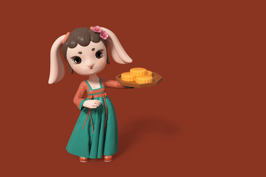 3D中秋节古装月兔端月饼