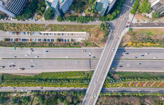 城市立交公路道路车流航拍